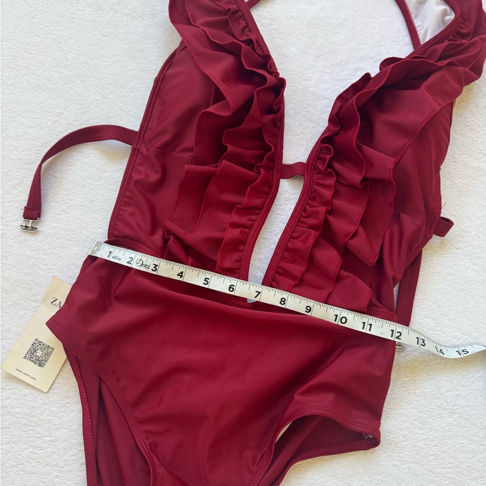 NWT Zara Maroon Ruffle One Piece Swimsuit - Picture 4 of 6